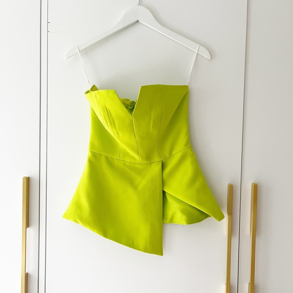 Finders Keepers Lime Green Asymmetrical Strapless Blouse